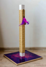 Load image into Gallery viewer, Cat Scratching Post/Modern Cat Furniture/Wooden/Sizal/Purple/With Feather Toy/With Design Prints
